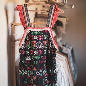 Vintage Free People Low Back Embroidered Boho Romper Style Mini Dress